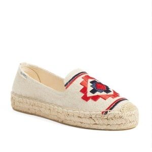 Soludos Boho Embroidered Platform Espadrilles Flats Driving Shoes Cream Red 7